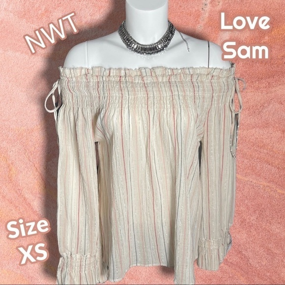 𝅺love Sam Smocked Off the Shoulder with Tassels Boho Top Size Extra Small - Picture 1 of 15